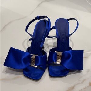Salvatore Ferragamo Cobalt Blue Satin Bow Slingback Heels